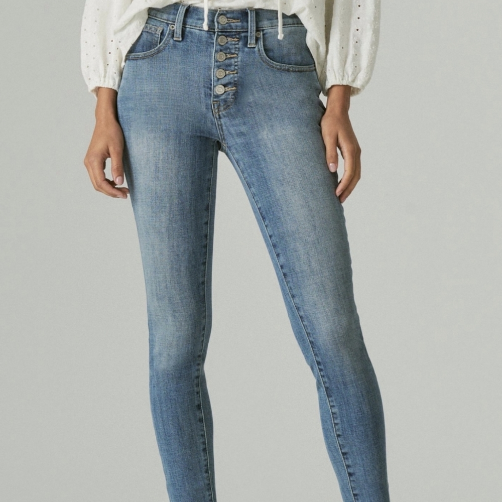 Lucky brand button fly skinny jeans stretch 28 6 ankle high rise high waisted